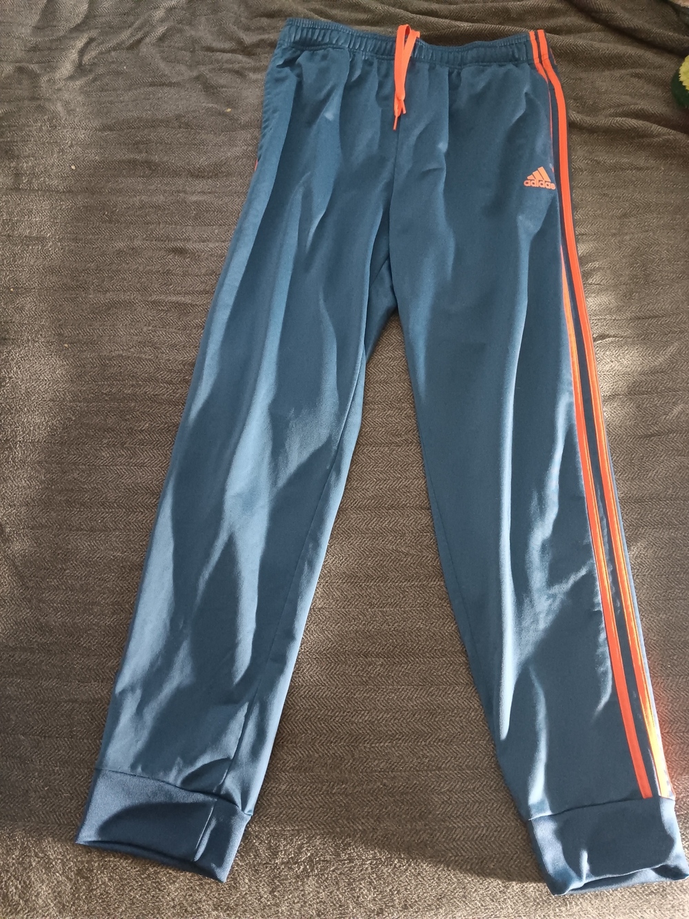 adidas Teal Track Pants with Orange Stripes